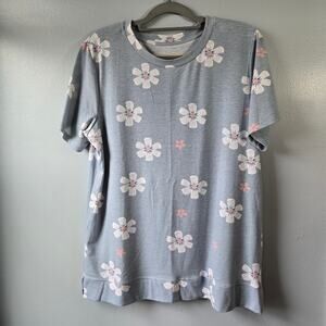 Womens Short Sleeve Crewneck Loose Casual Stretchy Comfy T-Shirt Side Split NWOT